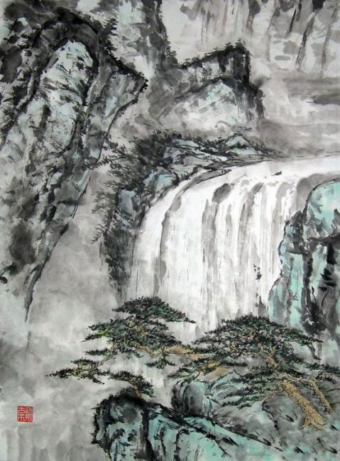 Китайская живопись Николай Мишуков. Пейзаж с водопадом