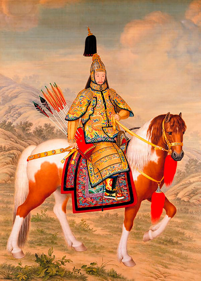 Джузеппе Кастильоне. Император Цяньлун в церемониальных доспехах на коне