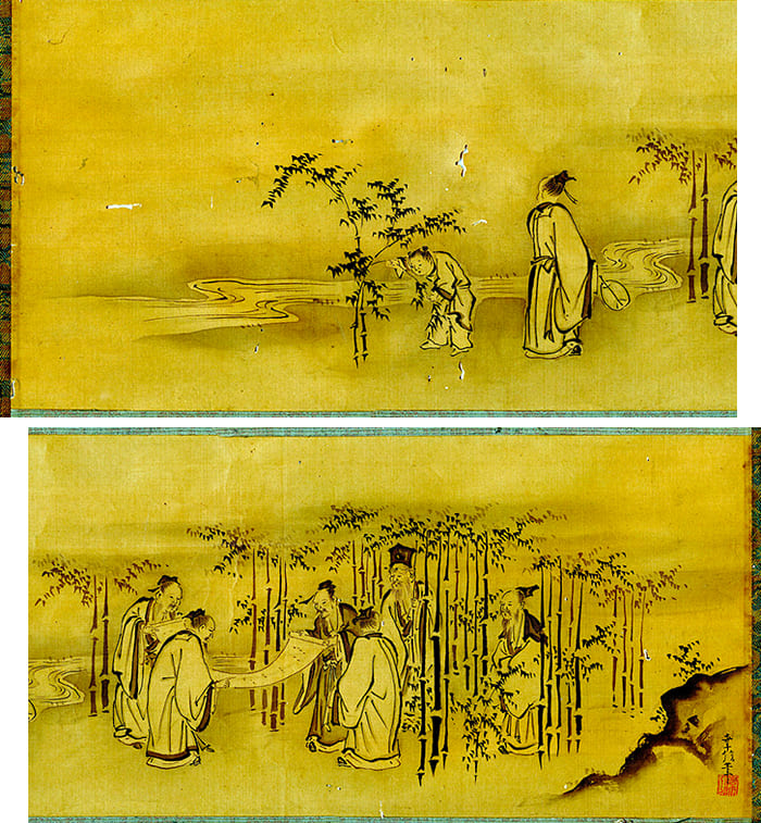 Семь мудрецов бамбуковой рощи в сопровождении мальчика-слуги